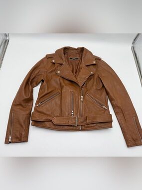 Quince Women 100% Leather Motorcycle Jacket Brown Size medium